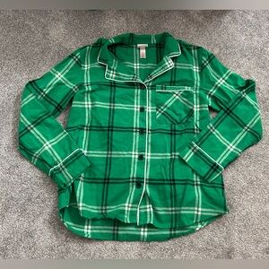 Wondershop Green Plaid Button-Front Kids Pajama Top with White Piping